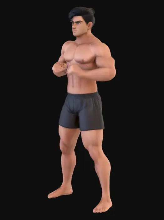3D model for The main character, a young man of medium height with black hair, dressed in underwear.