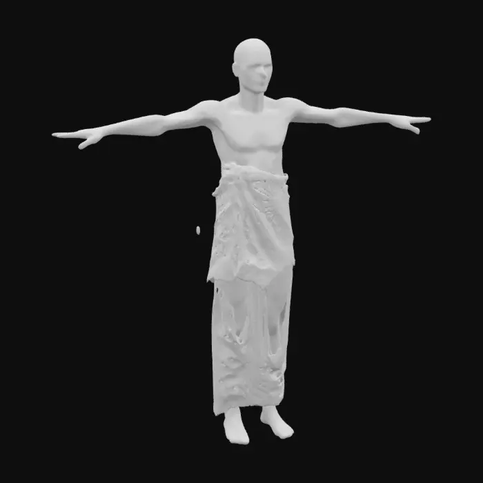 3D model for A tall, malnourished man with sunken eyes, wearing old, tattered clothing. in the t pose