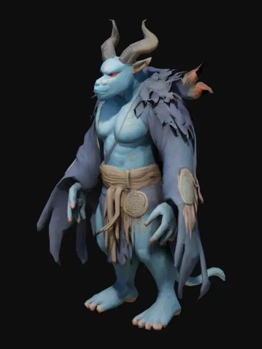 3D model for Fusing Japanese myth with Morpheus' character creates a fascinating design.
**Morpheus Design Concept:**
**Name:** Morpheus Baku-no-Mori (Dreamweaver of Nightmare Forests)
**Appearance:**
- **Body:** Muscular, pale blue skin like a traditional Japanese yokai
- **Head:** 
  - Upper half: Morpheus' gentle, dreamy face 
  - Lower half: Tapir-like snout (Baku's signature feature) with glowing red eyes
- **Wings:** Delicate, feathered wings with dreamcatcher-like patterns
- **Attire:** Tattered, dark blue kimono with golden thread embroidery resembling brain waves
- **Horns:** Two small, curved horns on forehead, symbolizing control over dreams
**Baku Inspiration:**
In Japanese myth, Baku devours nightmares; Morpheus Baku-no-Mori twists this by feeding on dreams to create nightmares.