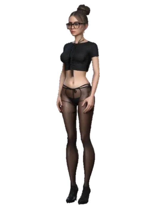 Modelong 3D na Photorealistic hot girl, tie up hairstyle, wearing black pantyhose and cropped tight… - Female, ginawa ng AI