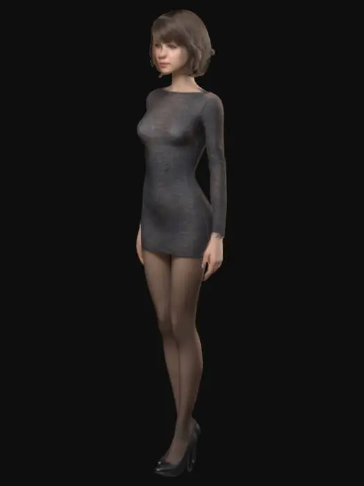 3D model for Photorealistic pretty girl, short hair, wearing pantyhose and mini skirt, Highly Detailed, stand position, reasonable limbs，3D style, Full Body, 4K texture, #realistic#