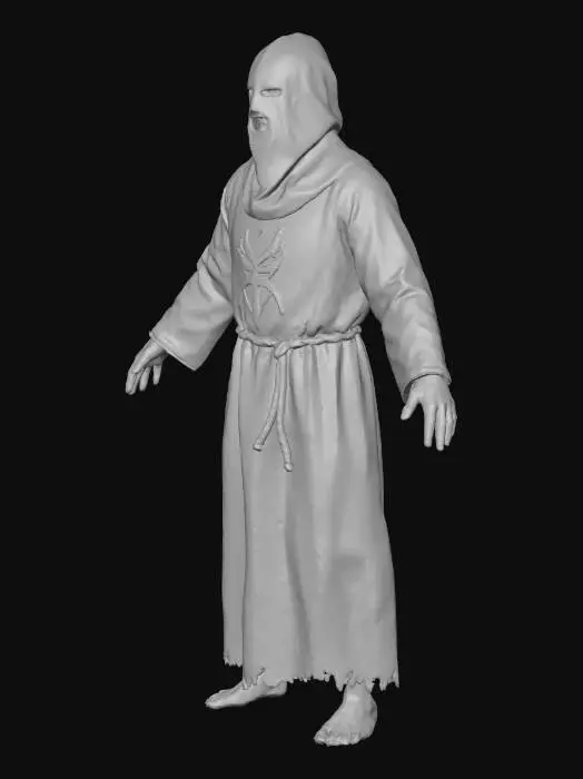 3D model for a cultist wearing jute robes and a wooden mask carved in an indian demon style
