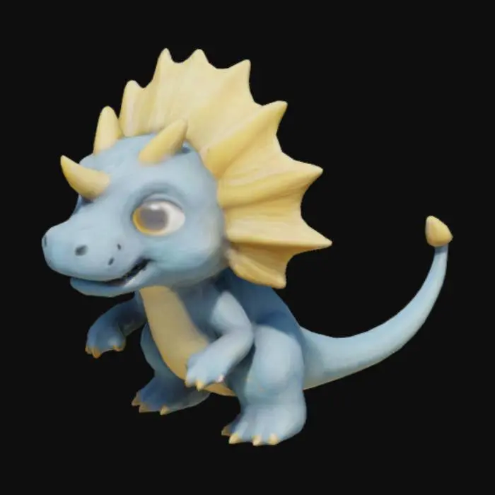 3D model for um pet para vpet, parece um triceratops da lua, todo dourado azul e transparente algumas partes