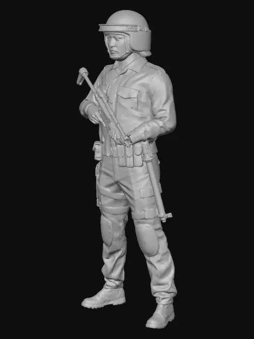3D model for can you make a Japanese police officer with a riot helmet and a mp5