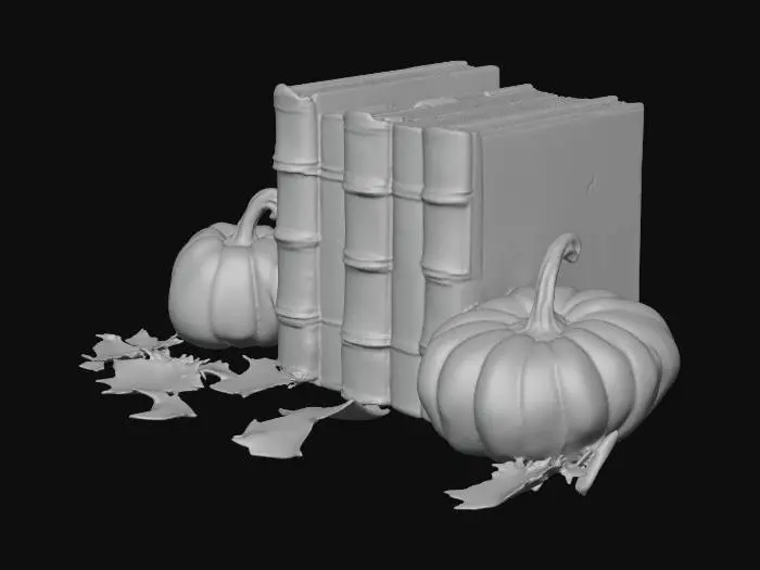 3D model for row of antique books, with romantic autumn inspired book covers, vintage