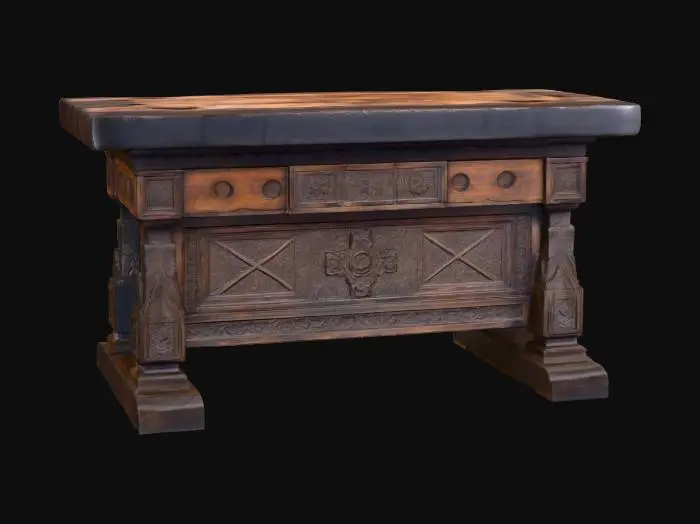 3D model for Relic Table - Rustic Aged Medieval, with occult symbols, cobwebs, different stains