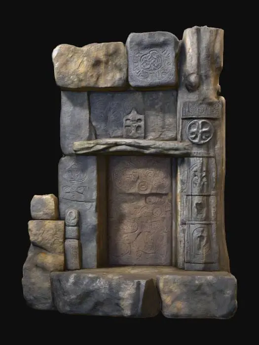 3D model for Occult Stone Frame, weathered, with witchcraft symbols