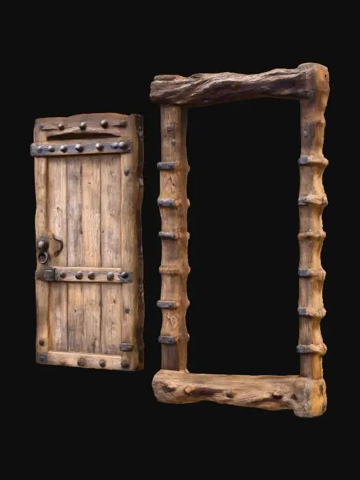3D model for Old Wooden Door and Door Frame