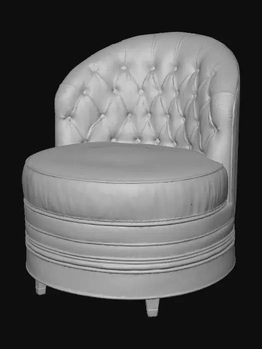 3D model for art deco armchair, greenish velvet fabric, round seat, tufted