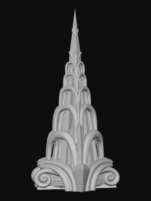 3D model for führe das design fort weiter oben, das design sollte sich nach oben zuspitzen, das design könnte ein abstrakter weihnachtsbaum design sein isolated on grey background + 3D model, photorealistic