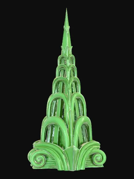 3D model for führe das design fort weiter oben, das design sollte sich nach oben zuspitzen, das design könnte ein abstrakter weihnachtsbaum design sein isolated on grey background + 3D model, photorealistic