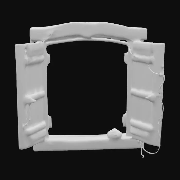 3D model for cottage rustic window frame in square format. with open blinds, wide open, also rustic charming. medieval style with some extra charming details.