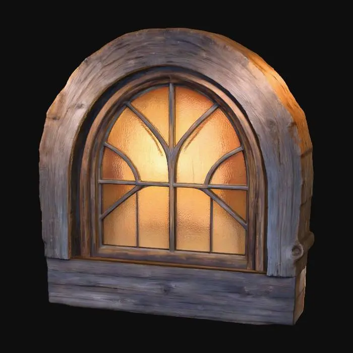 3D model for Arched Medieval Window with Curtains