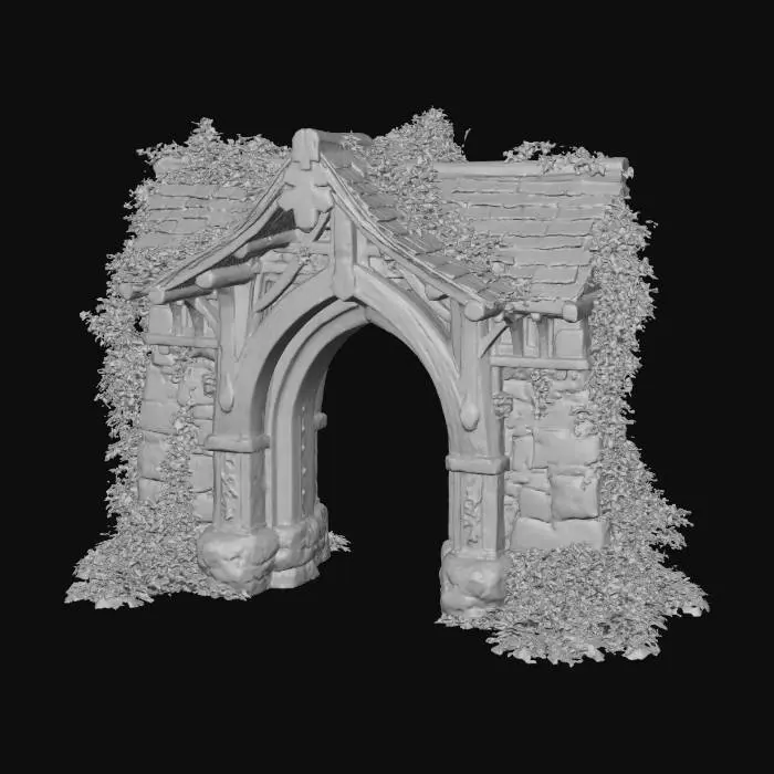 3D model for Mystical Woodland Archway, mae from wood and stone, welcoming