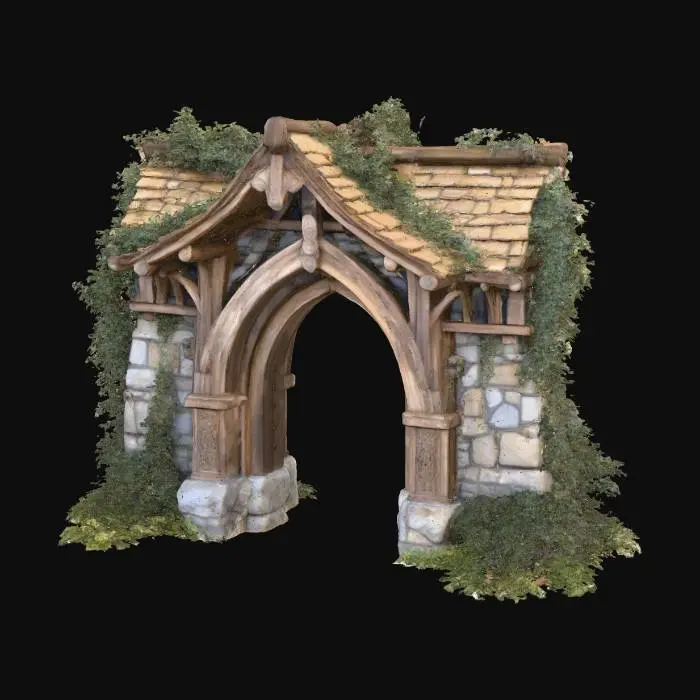 3D model for Mystical Woodland Archway, mae from wood and stone, welcoming