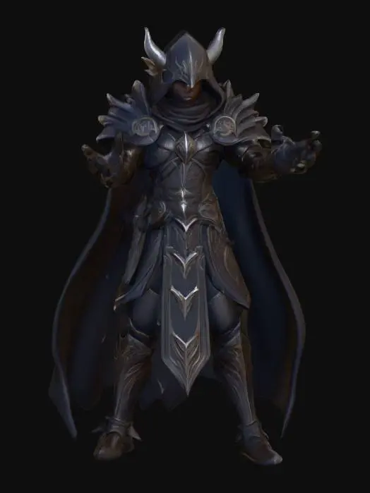 3D model for World of Warcraft style  dark elven warrior in fantasy armour 