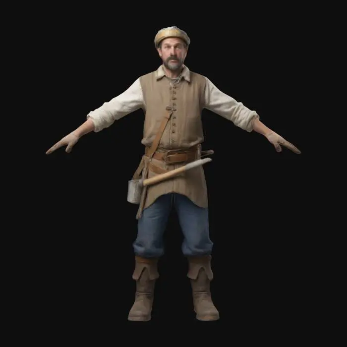 3D model for Human medieval worker and builder ini A Pose. Arms shouldnt be in contact with body!