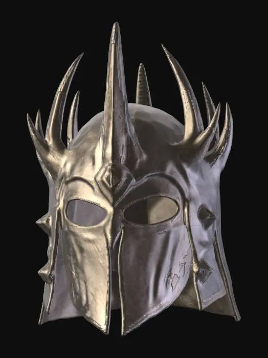 3D model for Saurons helmet, ultra realistic, incredible detailed, black metal, like the version in the lord of the rings, high quality