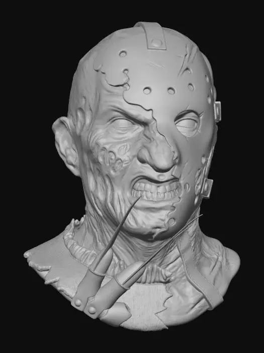 3D model for a realistic head mix half and half of Freddy Krueger and Jason Voorhees blended in together