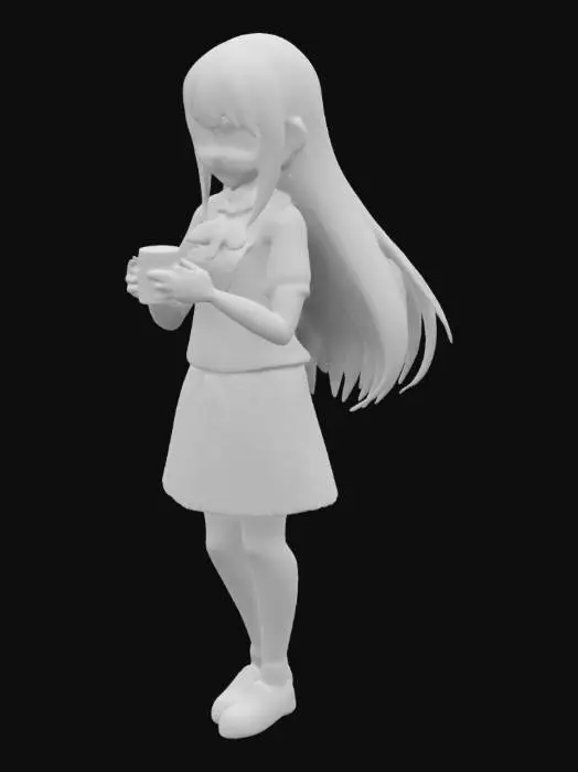 3D model for Anime high school girl sipping boba tea. Cute.