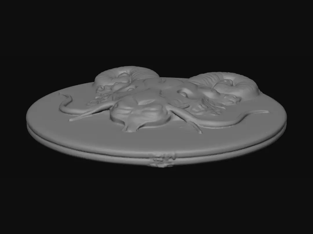 3D model for 简约国风麒麟头像浮雕，实心模型，清晰轮廓，细节细腻，纯白背景，适合3D打印雕刻，无破面无变形模糊，破面，扭曲，镂空过多，杂乱纹理，复杂背景