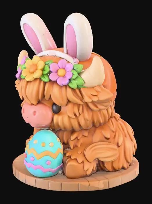 3D model for Easter Highland Cow with Bunny Ears
