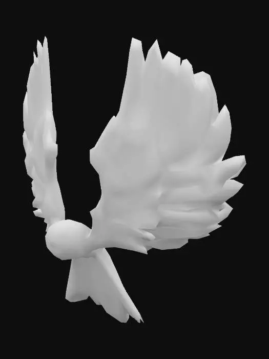 3D model for Green emerald wings of a bird a little curved attached to a bracelet of jade and gold. Symmetric. Golden veins in the feathers.