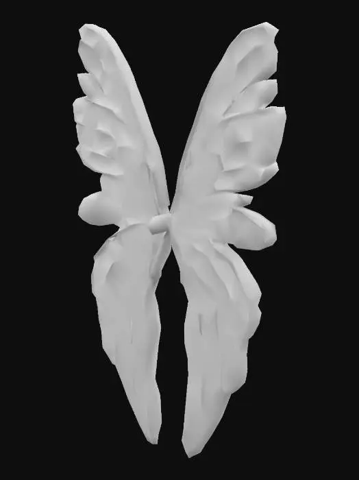 3D model for Green emerald wings of a bird a little curved attached to a bracelet of jade and gold. Symmetric. Golden veins in the feathers.