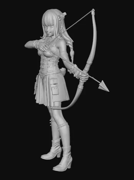 3D model for Archer Girl in Black and White Outfit