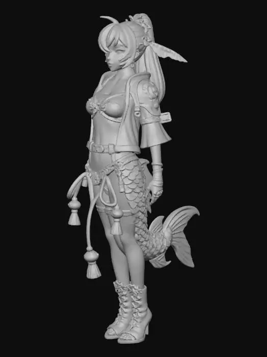 3D model for Cyberpunk Mermaid Warrior