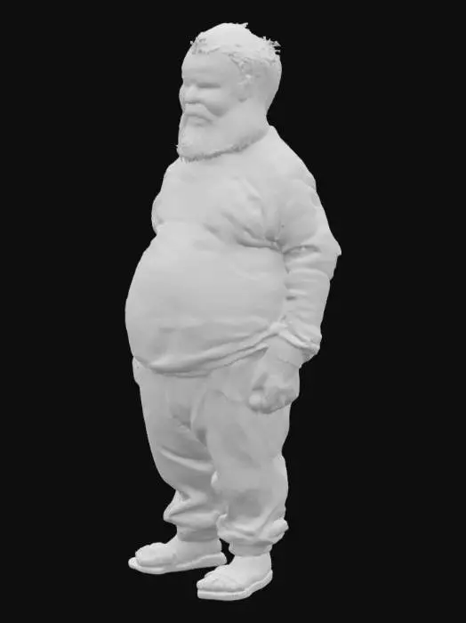 3D model for Create a hyper-realistic 3D model of a stocky, middle-aged Turkish man inspired by the character 'Recep İvedik'. He has a large, round face with thick black eyebrows, a unibrow, and a prominent, unshaven beard. His hair is short, messy, and dark. His eyes have a slightly aggressive yet comedic expression. He wears a tight, striped short-sleeve shirt (red and black), dark sweatpants, and cheap plastic slippers. His posture is slouched, with his belly slightly protruding, and his hands rest on his hips. Add a comical yet detailed facial expression with exaggerated features. The environment is a simple Turkish neighborhood background with concrete walls, parked cars, and low-rise buildings.