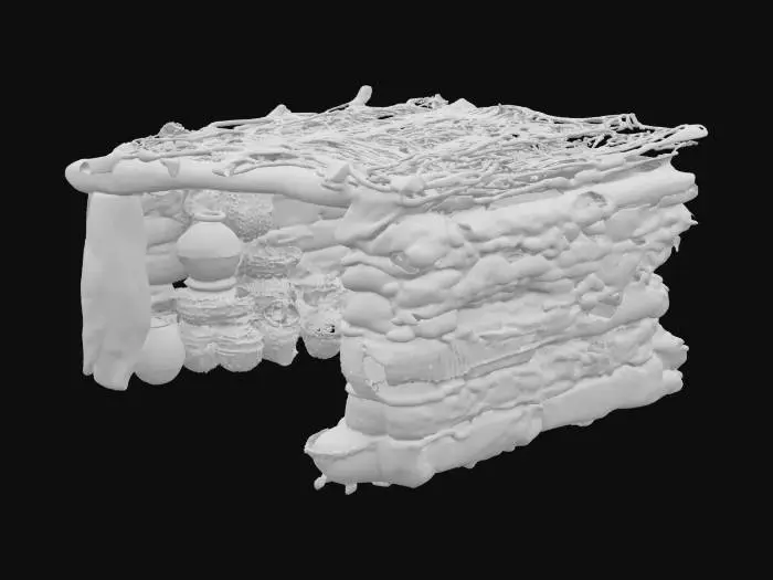 3D model for ultra realistic stone age storage hut, primitive wooden and straw construction, stacked clay jars and baskets with grains, stone walls partly covered in moss, animal skin door cover, earthy muted tones, detailed texture, cinematic sunlight, survival village atmosphere, game building concept art, isometric perspective