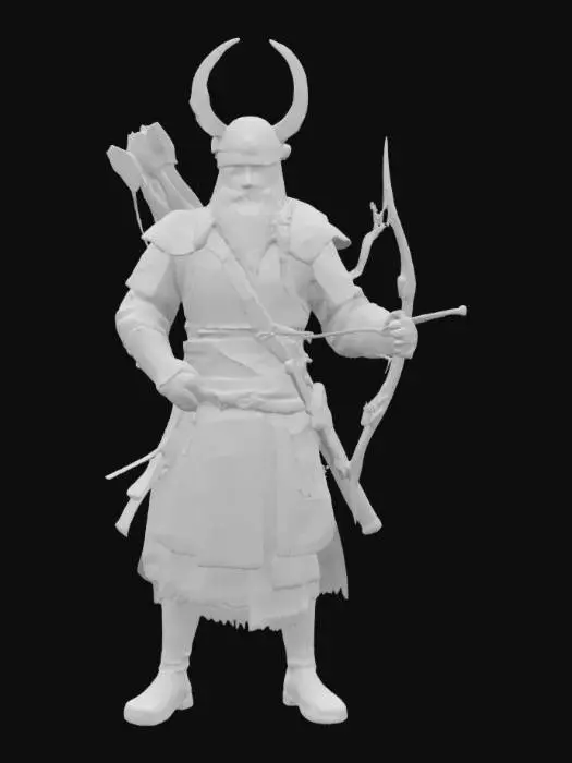 3D model for Create a realistic and highly detailed 3D model of Mete Han, the legendary founder of the Xiongnu Empire. He is a powerful, wise ancient warrior leader from Central Asia. Dress him in traditional steppe nomadic armor made of leather, fur, and bronze. Give him a fur-lined helmet with a crescent symbol, a long braided mustache, and a noble, stern expression. Include historically inspired weapons like a curved sword (scimitar) and a composite bow. Place a wolf motif on his armor, representing strength and leadership. His stance should be commanding, as if he is giving orders before battle. Make the textures realistic: worn leather, detailed embroidery, natural fur, and metallic bronze elements. Lighting should emphasize realism and facial features. Background optional.
