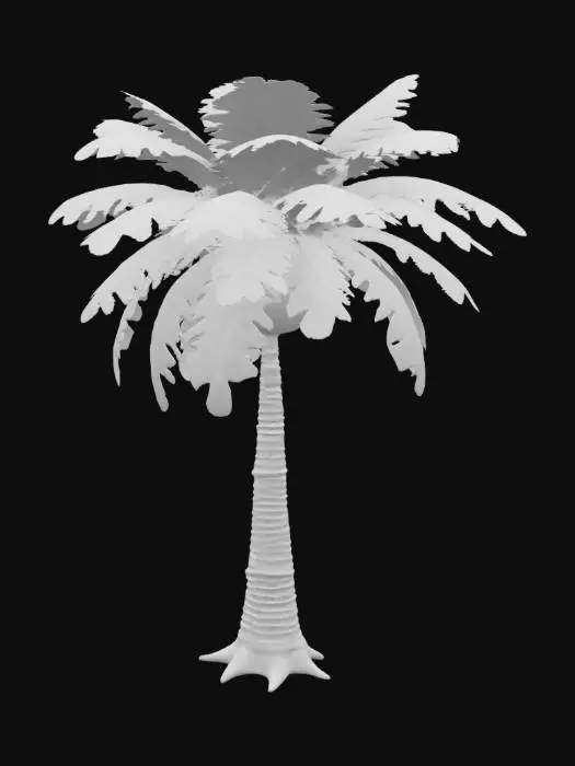 3D model for realistic 3D model of a broad-leaved tropical tree, wide canopy with vibrant green foliage, thick sturdy trunk, subtle curvature, suitable for forest or jungle environment, game optimized