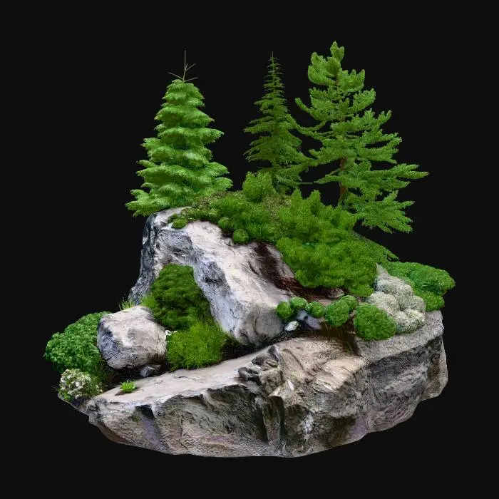 3D model for Pine Trees on a Rocky Outcrop