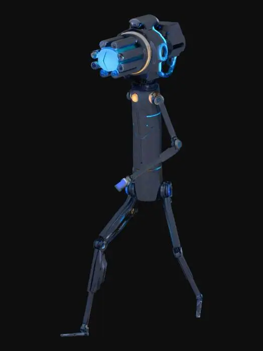 3D model for make a robot with a giant laser and a tube body with red eyes and long legs