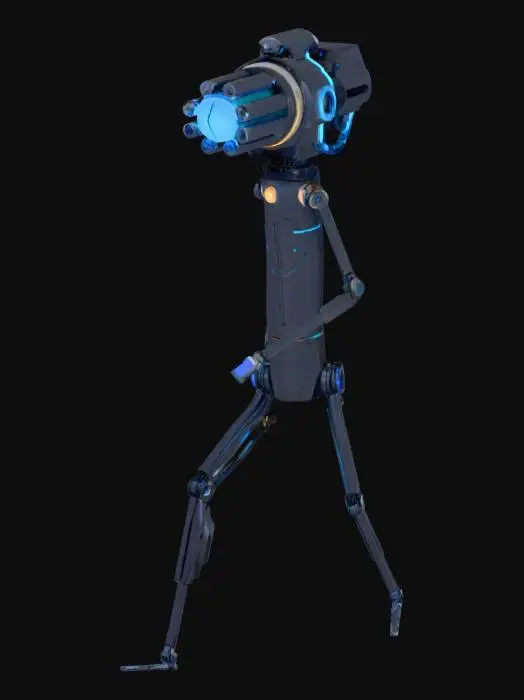 3D model for make a robot with a giant laser and a tube body with red eyes and long legs