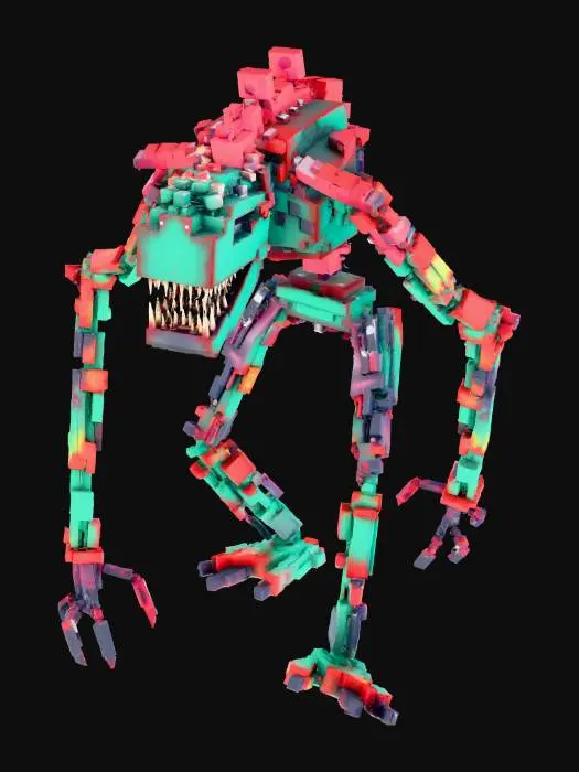 3D model for make a monster with long legs and long arms and a mouth with sharp teeth and the monster is made out of blocks, #Halloween2025#