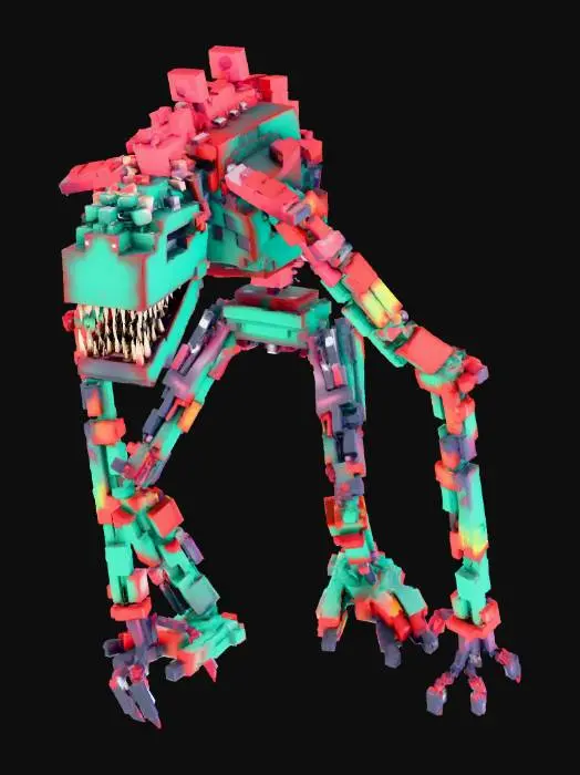 3D model for make a monster with long legs and long arms and a mouth with sharp teeth and the monster is made out of blocks, #Halloween2025#