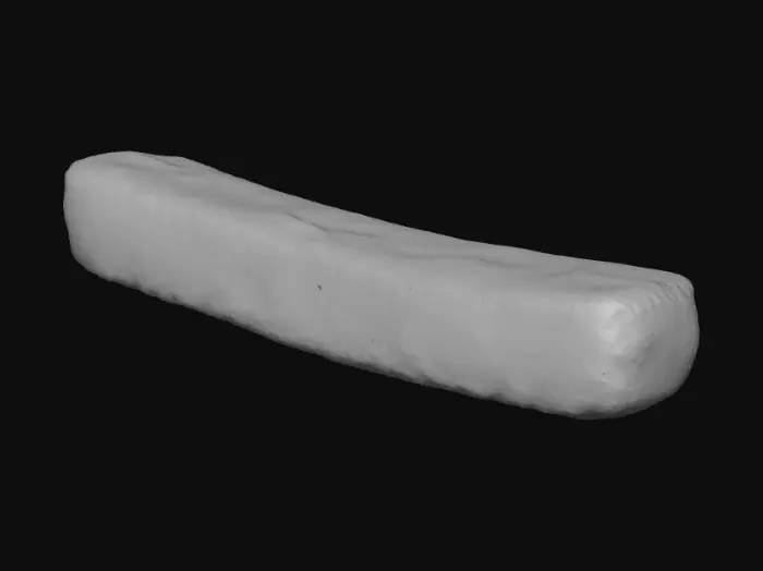 3D model for Realistic 3D model of a single french fry, golden yellow, crispy on the outside, fluffy inside, smooth edges, McDonald's style fast food french fry, photorealistic food model, isolated, professional food advertisement look