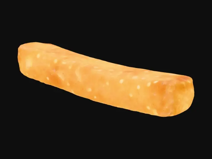 3D model for Realistic 3D model of a single french fry, golden yellow, crispy on the outside, fluffy inside, smooth edges, McDonald's style fast food french fry, photorealistic food model, isolated, professional food advertisement look