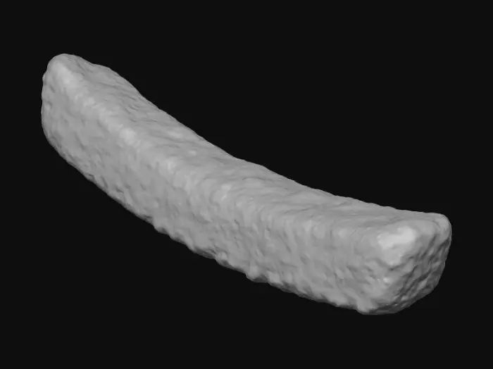 3D model for Realistic 3D model of a single french fry, golden yellow, crispy on the outside, fluffy inside, smooth edges, McDonald's style fast food french fry, photorealistic food model, isolated, professional food advertisement look