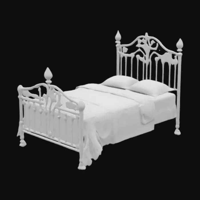 3D model for Old horror  metal bed frames with tattered sheets and cobwebs.