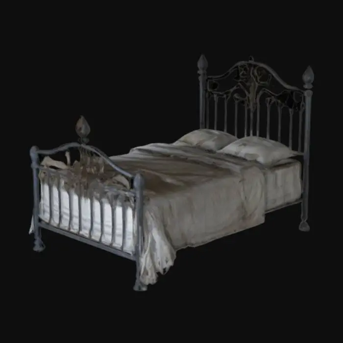 3D model for Old horror  metal bed frames with tattered sheets and cobwebs.