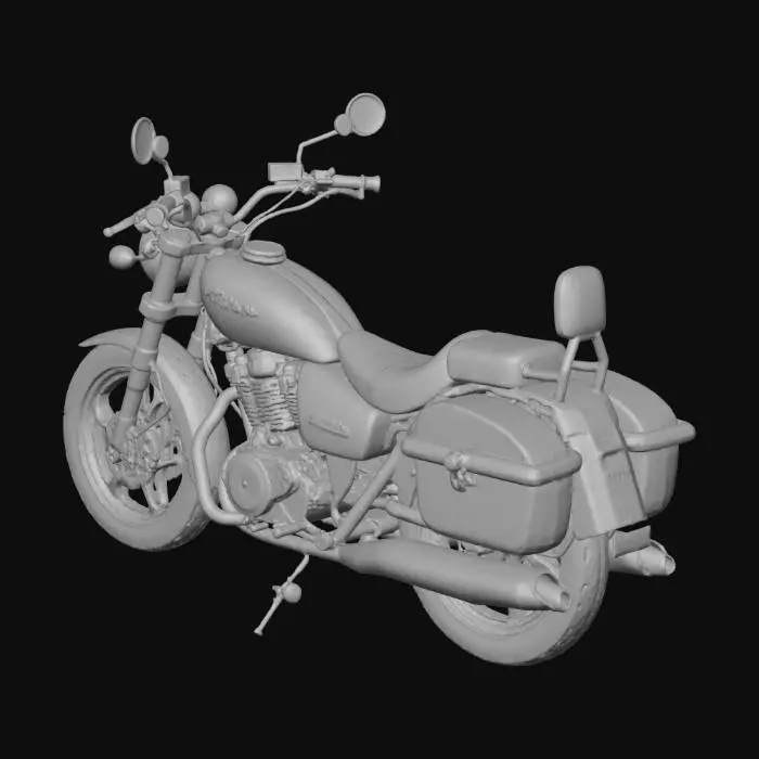 3D model for хонда джазз 50 мотоцикл
 черного цвета с багажником по бокам и с зеркалами
без человека
мотоцикл в стиле харли как у байкеров за 40