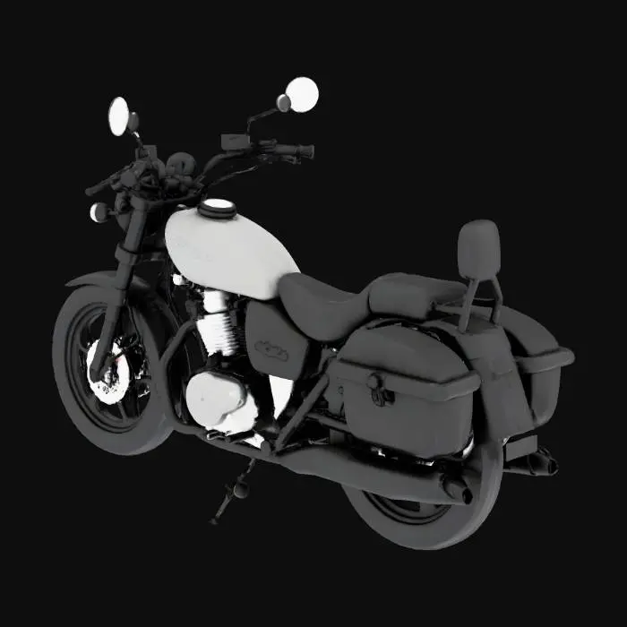 3D model for хонда джазз 50 мотоцикл
 черного цвета с багажником по бокам и с зеркалами
без человека
мотоцикл в стиле харли как у байкеров за 40