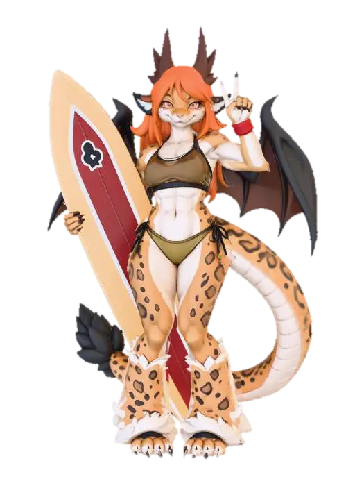 Surfing Dragoness - Okamihut 3D model, vytvořený pomocí AI