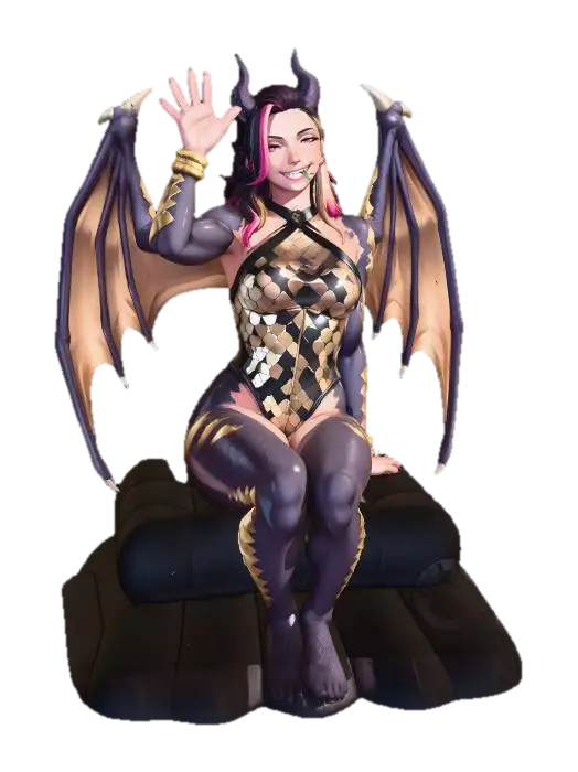 Dragoness by the Sea - Okamihut 3D model, vytvořený pomocí AI