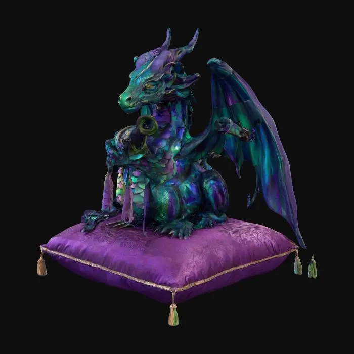 3D model for Dragon Holding a gun with silky textures in fantasy style