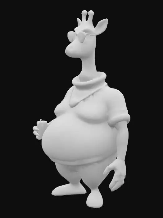 3D model for An elegant giraffe-man, wearing turtleneck sweater, wearing gold chain necklace, ((obese)), hyper fat, sunglasses, mechanical arm, orange juice, sipping beverage, 